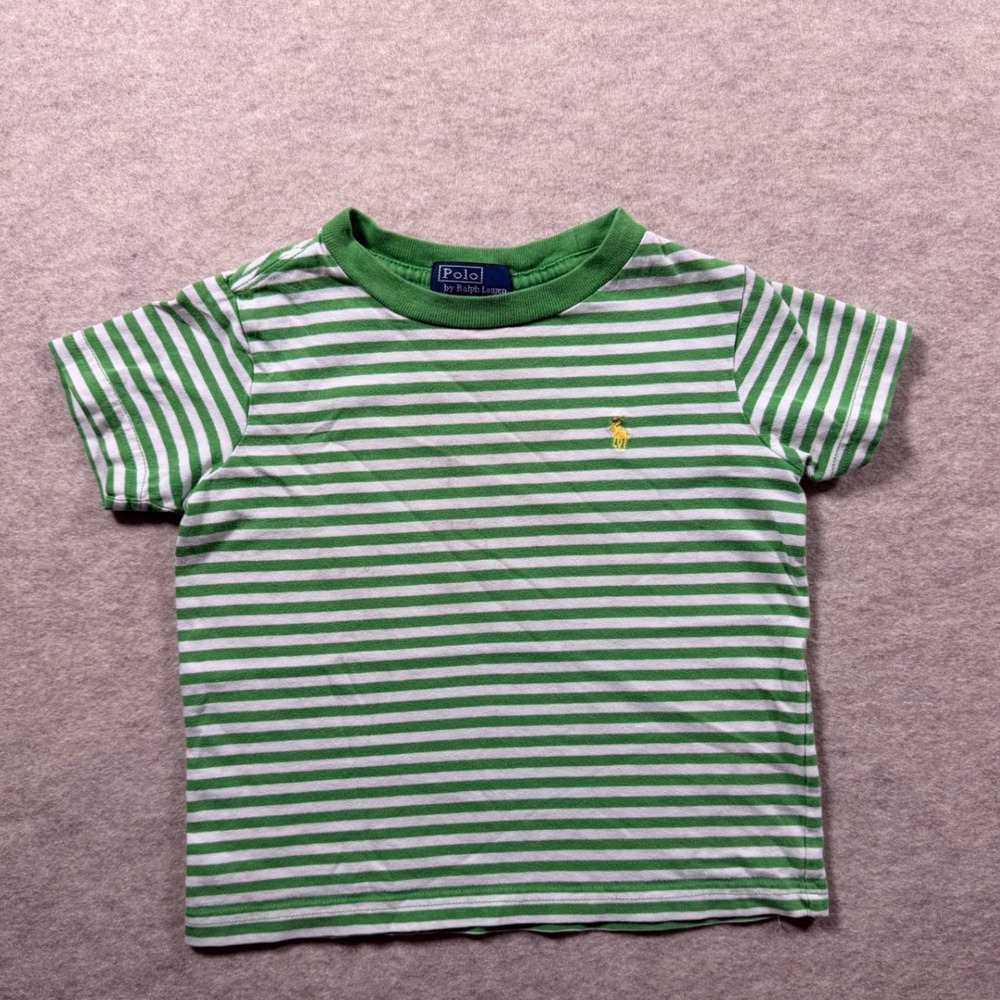 90s VTG Polo Ralph Lauren Cotton T-Shirt 2T Green White Striped Retro Preppy